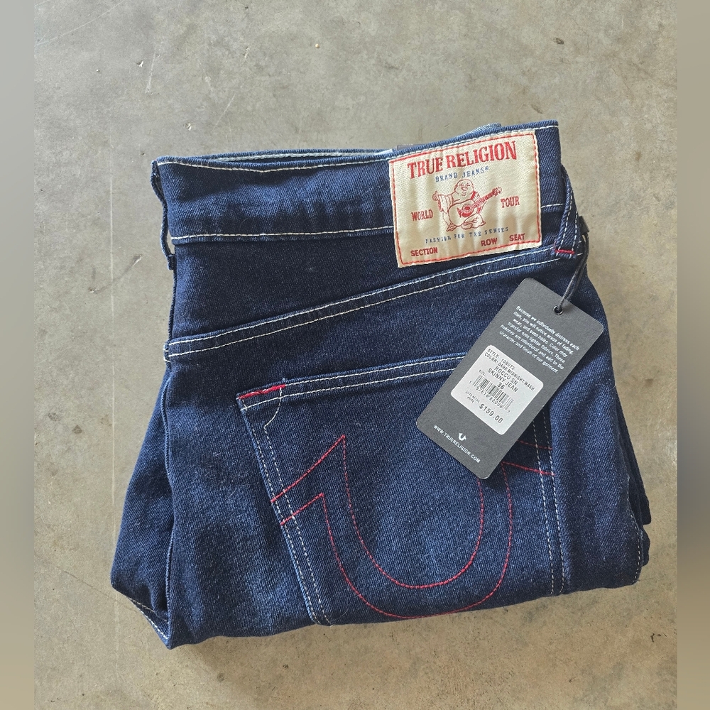 True Religion Dark Midnight Wash Rocco Sn Skinny Jean Size W36